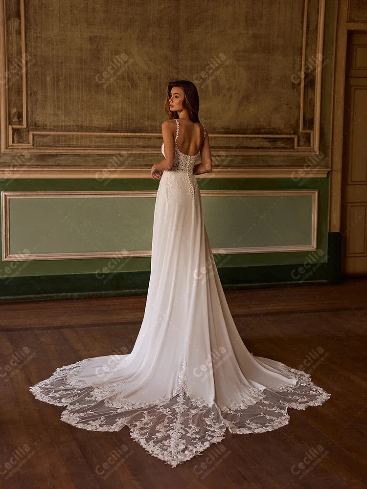 Graceful Wedding Dresses Chiffon Bridal Gowns Lace Appliques Spaghetti Straps Robes Glamorous Customized Vestidos De Novia 2025