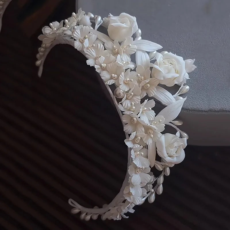 Bridal Hair Jewelry Flower Headband Hairband White Floral Headpiece Bride Bridesmaids Headwear Headdress Wedding Accessories