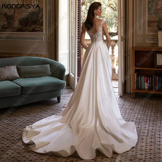 Весільна сукня Ruffe атласна русалка весільна сукня для жінок Hochzeitskleid Zipper Illusion Applique мереживо