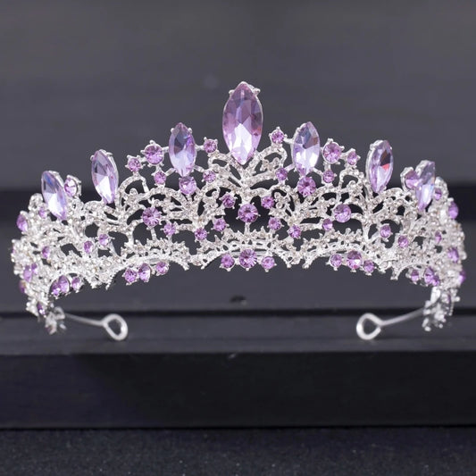 Baroque Gold Silver Color Purple Crystal Bridal Tiaras Crown Headbands Women Rhinestone Pageant Diadem Wedding Hair Accessories