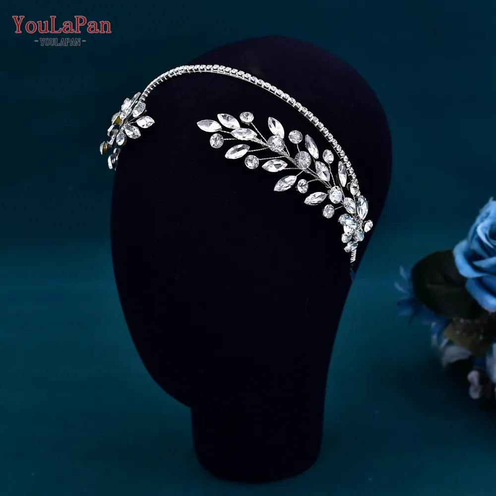 YouLaPan امرأة غطاء الرأس لحفل الزفاف إكسسوارات الشعر حجر الراين الزفاف عقال رئيس هوب فتاة العروس خوذة HP531