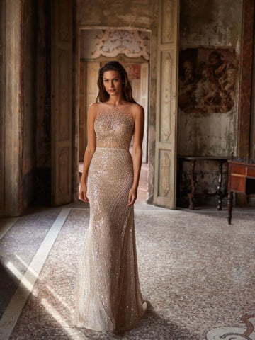 Елегантна весільна сукня з високою шиєю розкішні перлині блискітки русалка наречена халат ілюзія підлоги весільні сукні весільні сукні Vestidos de novia