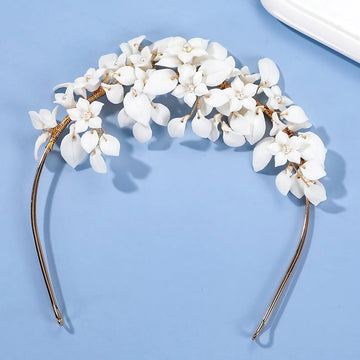Bridal Hair Jewelry Gold Color Headbands Headpieces Porcelain Flower Hairband Brides Gift Headdress Headwear Wedding Accessories