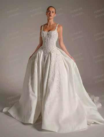 Simple Wedding Dresses Woman's Sexy A Line Sleeveless Bridal Ball Gowns Sweep Train Backless Tulle Vestidos De Novia Customized