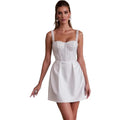Sweetheart straps sequins backless mini satin bridal gown beads beach garden wedding – Pollyanna Events