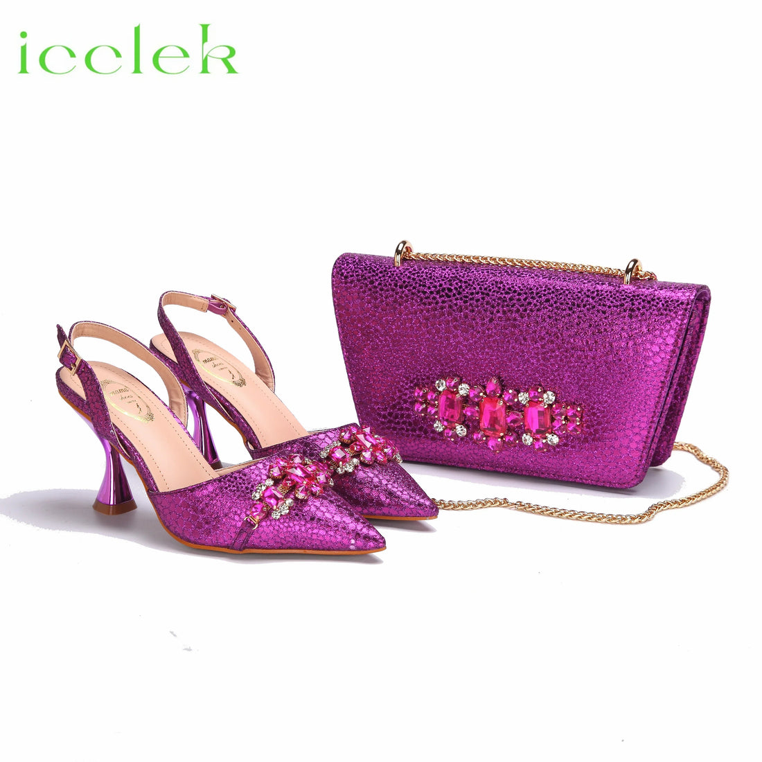 Magenta rhinestone luxury women wedding pumps high heels design party shoes bags set – Pollyanna Events