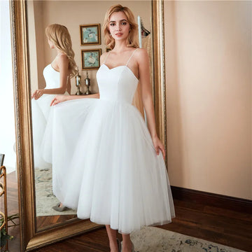 Abito da sposa in tulle sexy alla moda spaghetti cinghie semplici sukienka na wesele new short shortless bestoless de novi personalizzato made personalizzato