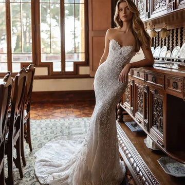 Customized Sexy Glamorous Sweetheart Mermaid Wedding Dress Sweetheart Lace Applique Princess Bridal Gowns Vestidos De Novia