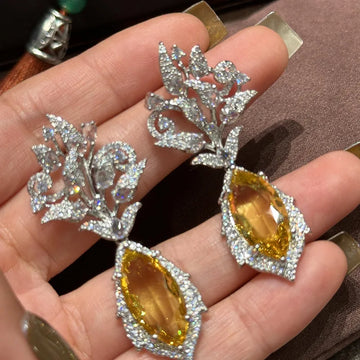 Luxury Yellow Zircon Bridal Earrings CZ Cubic Zirconia Wedding Earring For Brides Accessories Women Party Dinner Dress Jewelry