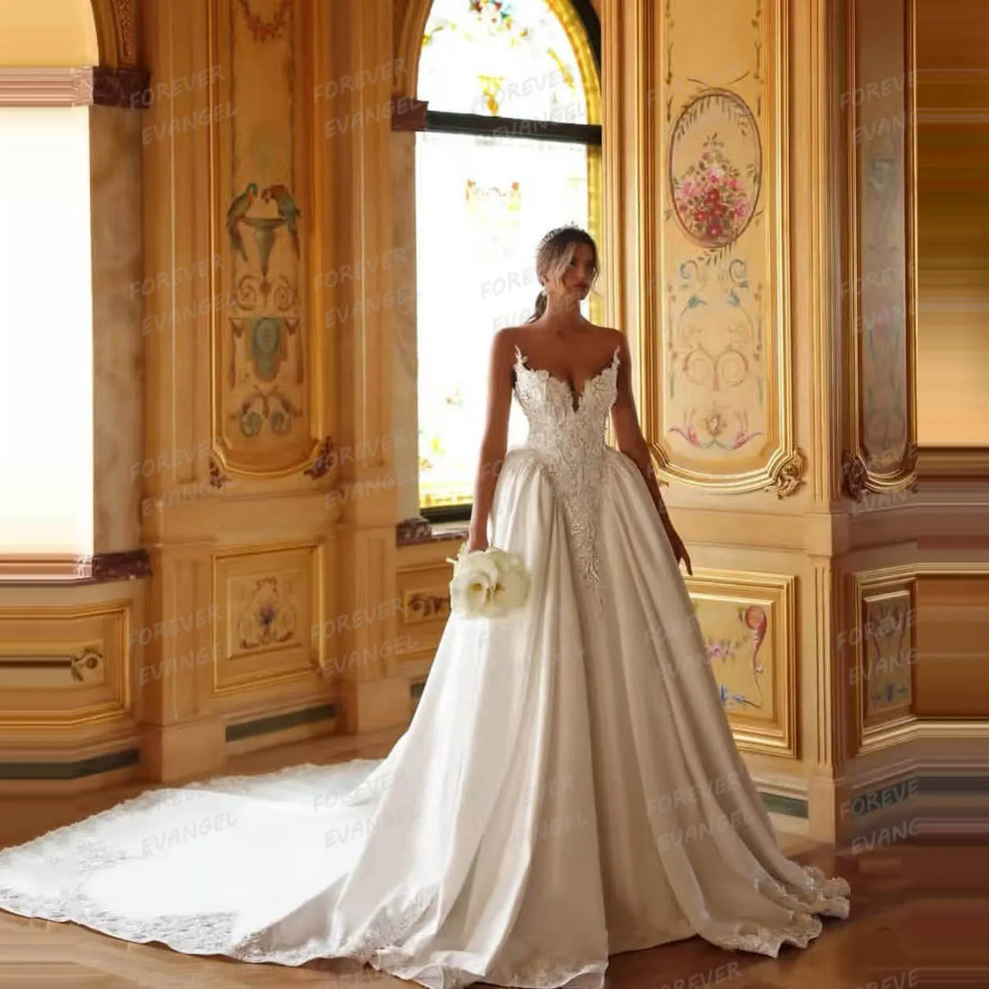 Luxury Wedding Dresses A Line Woman's Lace Sexy Pleat Satin Sweetheart Bride Gowns 2025 Sweep Train Customized Vestidos De Novia