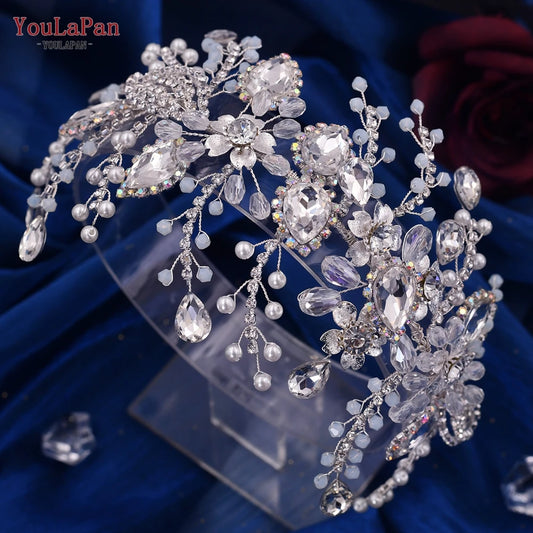 YouLaPan HP453 Trendy Bridal Headband Wedding Crown Hair Accessories Bride Hair Ornaments Crystal Headdress Prom Tiara for Women