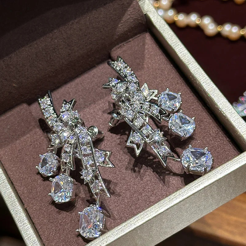 Silver Color Zircon Bridal Earrings CZ Cubic Zirconia Wedding Earring For Brides Bridesmaids Accessories Women Prom Jewelry