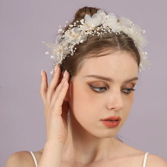 Bandas de cabeça de pérolas para mulheres meninas de noiva Bandas de cabelo brancas Tiaras e coroas jóias de cabelo coreanas de moda