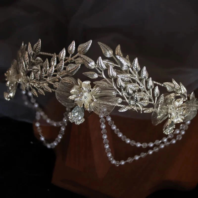 Silver Color Headband Tiara Hairband Bride Bridesmaids Flower Leaf Headpiece Headwear Wedding Accessories Bridal Hair Jewelry
