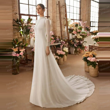 Simple Sexy Wedding Dresses Woman Mermaid Bride Gowns High Neck Sleeveless Sweep Train Customized Formal Party Vestidos De Novia