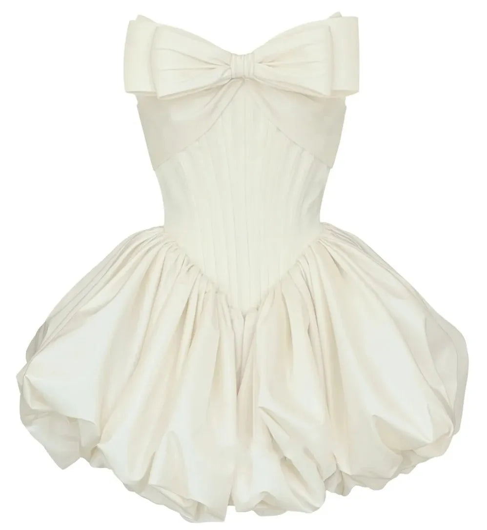 Simple Mini Wedding Dresses Strapless Sleeveless Short Satin Bow Bride Party Gowns Boho Beach vestidos de novia