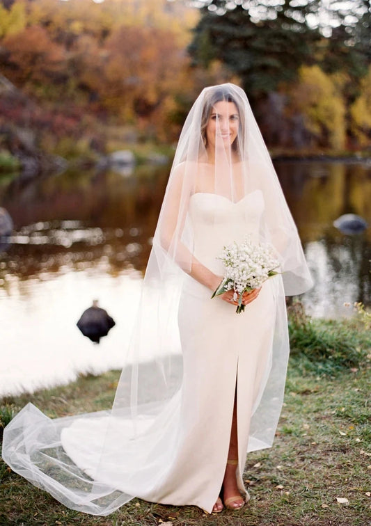 Vele de mariage nzuk avec veille de fardonner pour mariée 2 niveaux minimalistes voiles de mariée