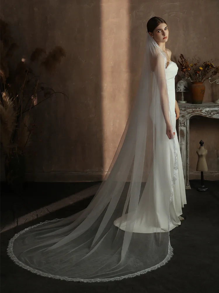 White Bridal Veil Long Lace Wedding Veils For Brides Evening Dinner Party Dress Women Girl Gifts Hair Accessories Jewelry