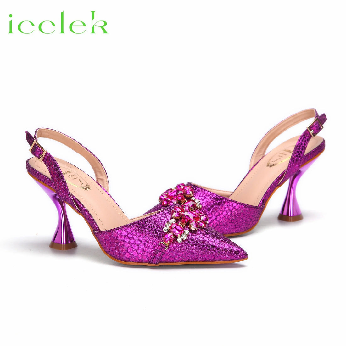 Magenta rhinestone luxury women wedding pumps high heels design party shoes bags set – Pollyanna Events