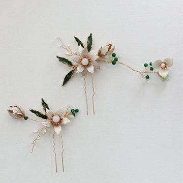 Flower Leaf Hair Pin Clip Imitation Pearl Hairpin For Bride Women Party Gold Color Head Piece Wedding Accessories Bridal Jewelry