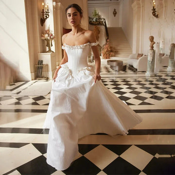 Customzied A-Line Wedding Dresses Off Shoulder with  Graceful Ruched Sleeveless 2025 Modern Exquisite Bridal Gown