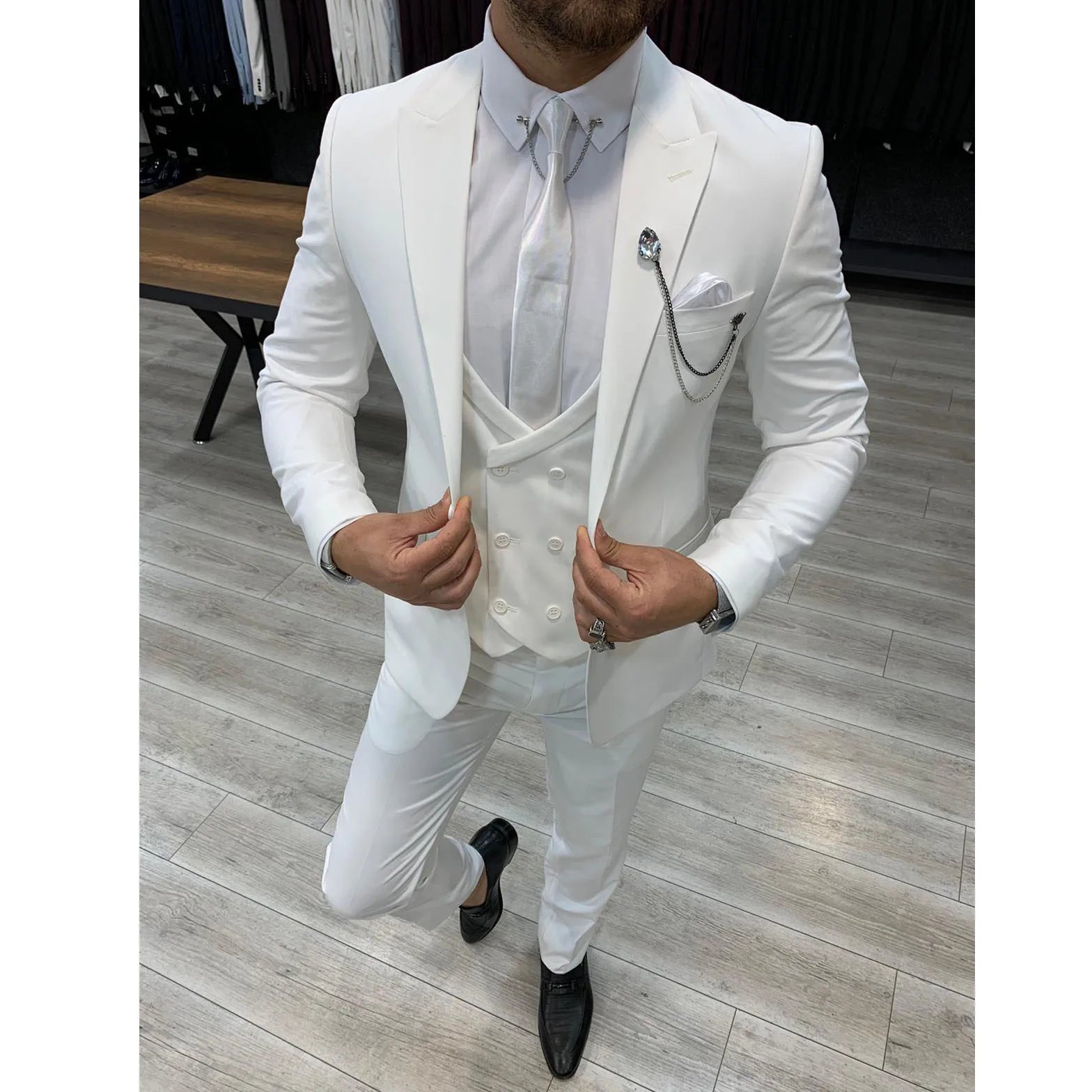 Mariage de luxe Terno Men Costumes Groom White Costume Veste Pantal