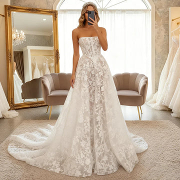 Luxury Lace Appliques Wedding Dress For Women Long Strapless Ball Gown Bridal Party Gown For Bride vestido de novia