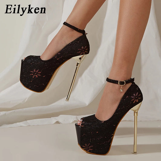 Eilyken Sexy Platform Fetish High Heels Women Pumps Sandals Designer Peep Toe Buckle Strap Party Stripper Ladies Shoes