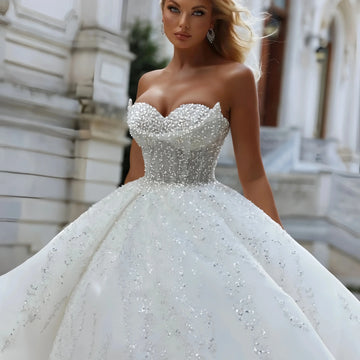 Sparkly Sequins Pearls Wedding Dresses 2026 Sweetheart Beads Puffy Bride Dress Bridal Gowns Arabic Dubai Vestidos De Novia