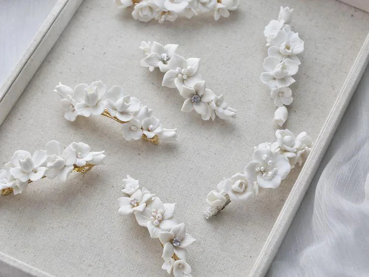 Wedding Accessories Porcelain Flower Hair Pin Clip Women Girl Hairpin For Brides Gold Silver Color Head Piece Bridal Jewelry
