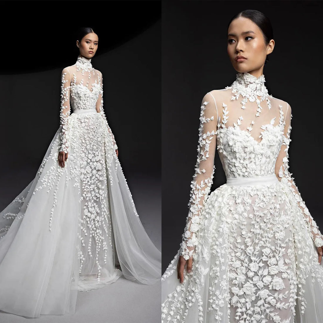 Vintage High Neck Wedding Dresses Appliques Lace A-line Dress For Bride Graceful Floor-length Bridal Gown Vestido De Novia