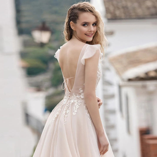 Vestidos de boda de línea A de boho perfectas a la línea A encantadora manzana abierta Apliques Vestidos de novia Robe de mariée